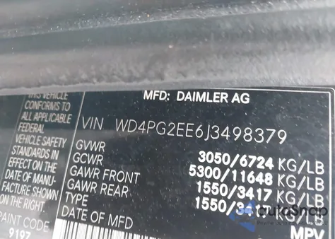 2018 Mercedes-Benz Metris from USA, damaged, VIN WD4PG2EE6J3498379
